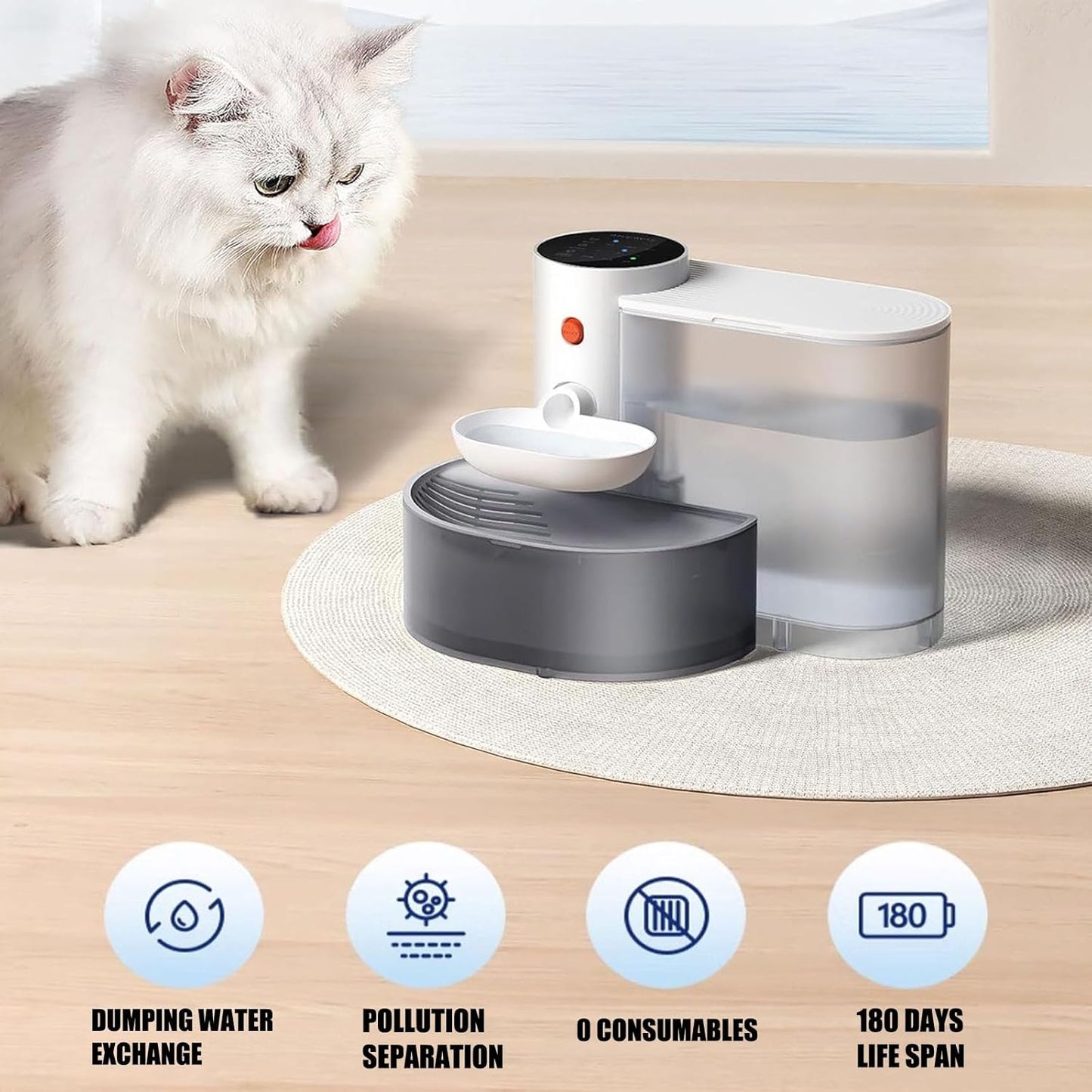 Automatic Pet Water Feeder with 3L Tank and Spill-Proof Design, USB Rechargeable Battery