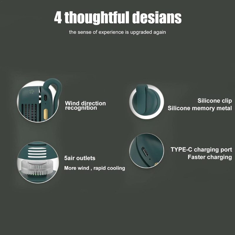 Bladeless Mini Clip Fan – USB Rechargeable Quiet Cooling