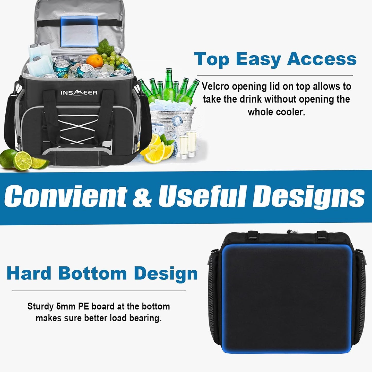 55-Can Large Soft Cooler Bag, Leakproof, Portable Ice Chest in Black