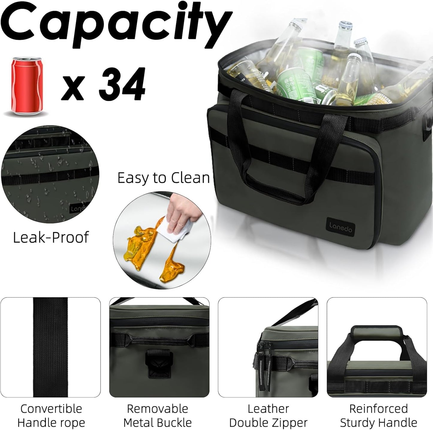 36-Can Soft Cooler Bag – Portable, Leakproof in Green