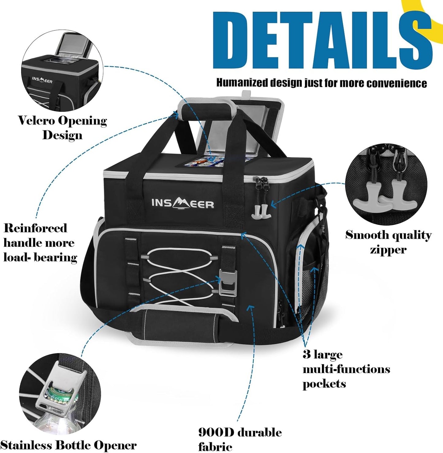 55-Can Large Soft Cooler Bag, Leakproof, Portable Ice Chest in Black