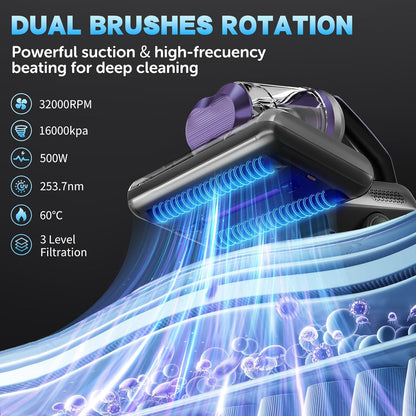 500W  High-Efficiency UV Bed Vacuum Cleaner with 16KPa Suction