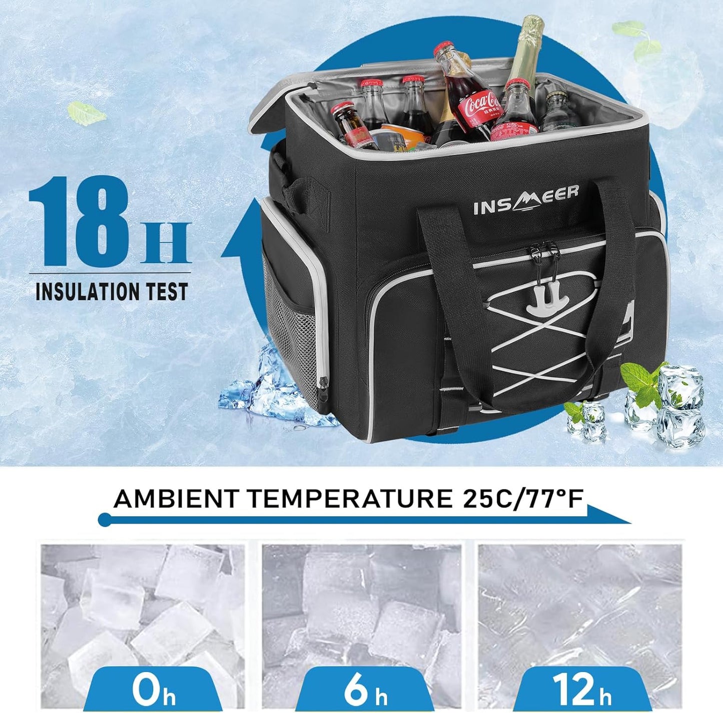55-Can Large Soft Cooler Bag, Leakproof, Portable Ice Chest in Black