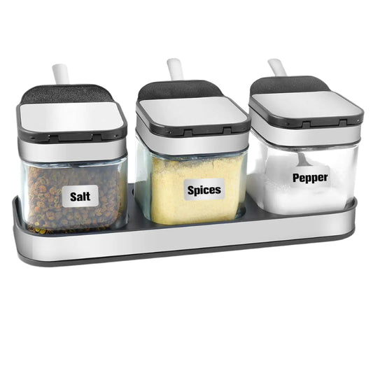 SpiceCraft - Glass Condiment Jar Set with Spoons